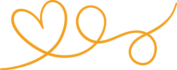 Orange hand drawn heart loop line art vector banner