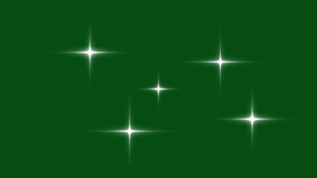 2D cartoon blinking retro vector stars and dots explosion effects on green screen animation, twinkling starry night sky, white doodle cartoon blinking star, light trails overlay background