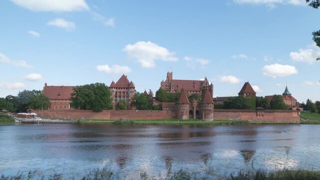 Malbork Castle (Zamek w Malborku) and Nogat river. Time lapse video