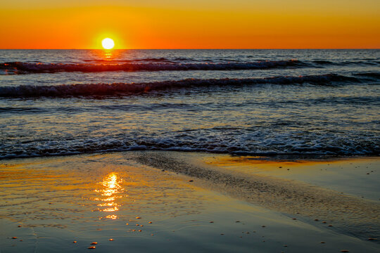 Beautiful seascape at sunset. Sea view at sunset. Evening landscape. Outdoor activities and travel. Suitable as a background.