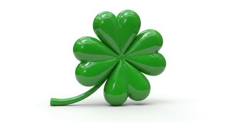 Fototapeta premium A digitally rendered glossy green four leaf clover against a white background