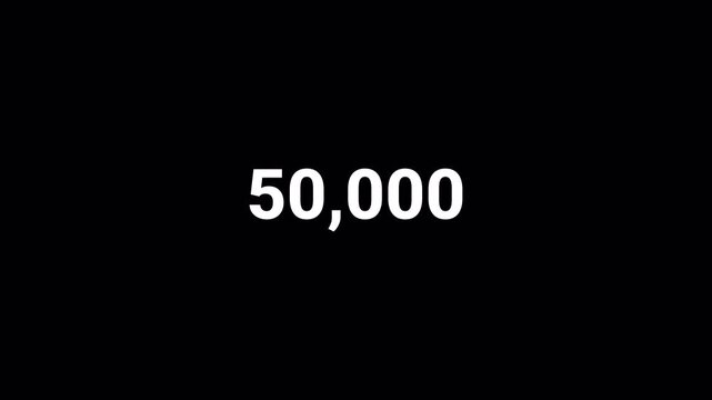 Animated counting Numbers from 0 to 50000  on a black background. counting number on on a transparent background with alpha channel,



