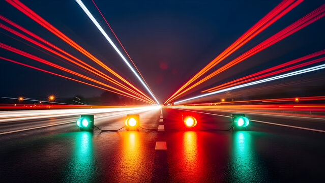 Vibrant nighttime traffic lights