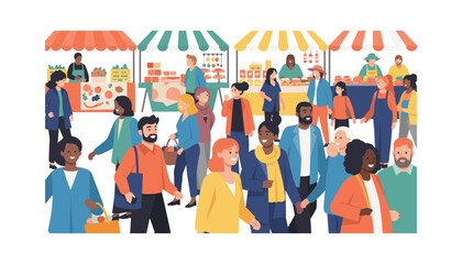 Fototapeta premium Colorful market crowd scene diverse people