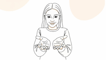 Obraz premium Young girl offering open hands in a welcoming gesture.