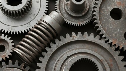 Industrial Metal Gears Interlocking in Close-Up View for Mechanical Engineering Concepts
