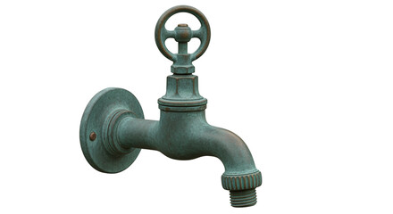 Old green outdoor faucet