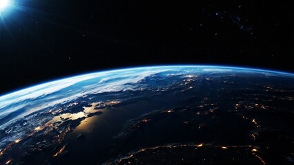 Obraz premium Blue Planet Horizon Seen from Orbit in Deep Space