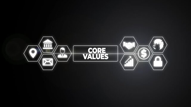 Core values Responsibility Innovation. Businessman pressing