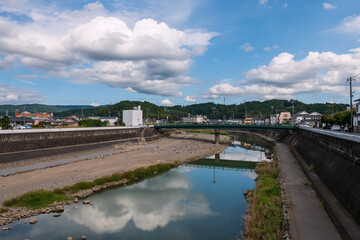 Obraz premium kagetsugawa river and miyukibashi bridge, Kita city