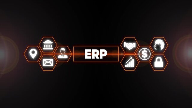 ERP Enterprise Resources planning software system business technology concept.