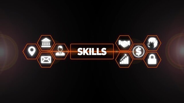 Skills education and personal development concept. Businessman pressing button on screen.
