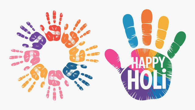 Happy Holi Hand Prints Vector Illustration - Colorful Festival Celebration