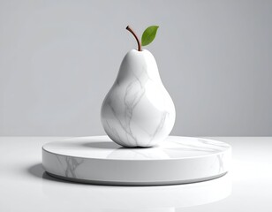 Elegant White Pear Sculpture on Marble Pedestal - A Study in Minimalism.