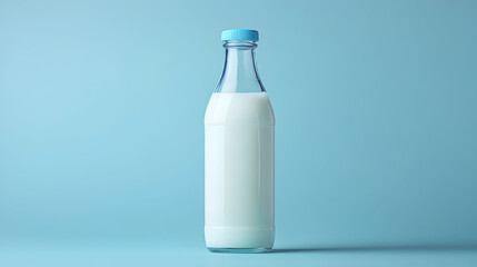 Milk bottle on light blue background