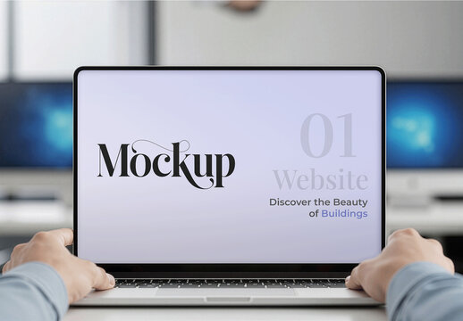 Laptop Mockup Screen Held By Hands