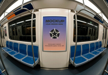 Poster Mockup Inside A Subway Train Fisheye Lens
