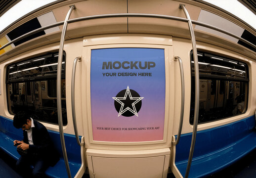 Poster Mockup Inside A Subway Train Fisheye Lens