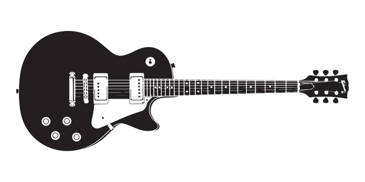 Black silhouette of acoustic guitar vector illustration isolated on white background, perfect for musical instrument icons, logos, and music designs, Guitar vector icon black silhouette white BG