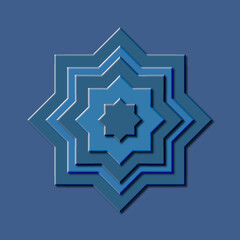 Monochromatic Blue Layered Eight-Pointed Star Design with 3D Beveled Geometric Depth