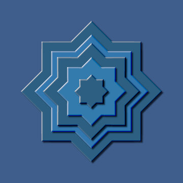 Monochromatic Blue Layered Eight-Pointed Star Design with 3D Beveled Geometric Depth