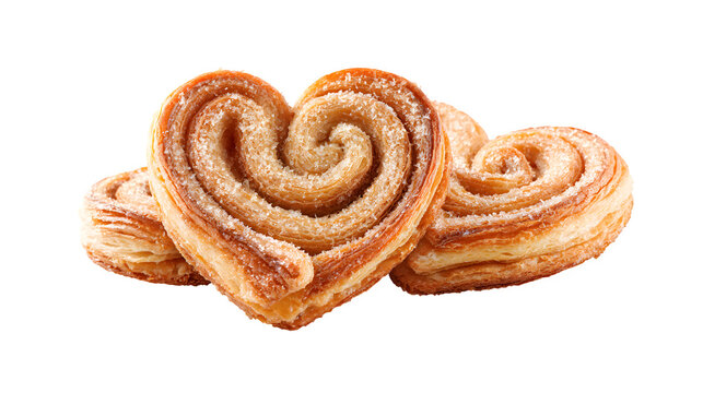 Heart-shaped pastries with cinnamon sugar isolated on transparent background