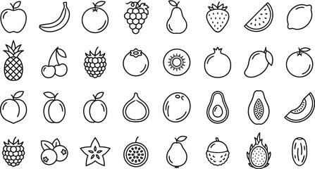 Collection of Hand-Drawn Fruits in Minimalist Line Art Style  