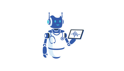 Robot doctor holding tablet medical tech