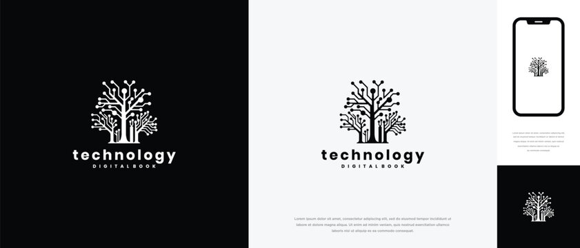 Technology Digital Tree Logo Design Circuit Board Network Concept.
