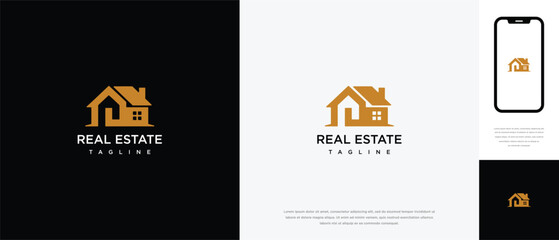 Real Estate Logo Design - House Icon  Mobile App Mockup.