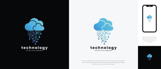 Cloud Technology Logo Digital Data Flow  Connectivity.