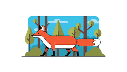 Fototapeta premium Fox in forest nature wildlife illustration