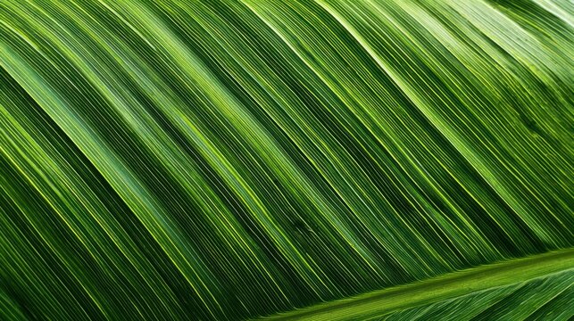 Banana leaf texture, large green surface with parallel ridges, rainforest vibe