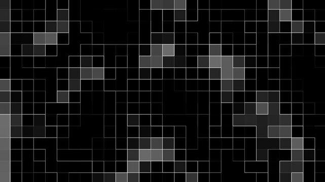 Grayscale pixel grid square tiles mosaic gradient abstract geometric background animation