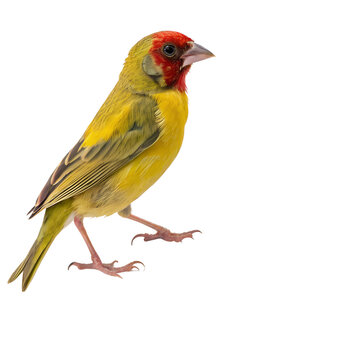 Vibrant red-headed yellow finch isolated on a white background