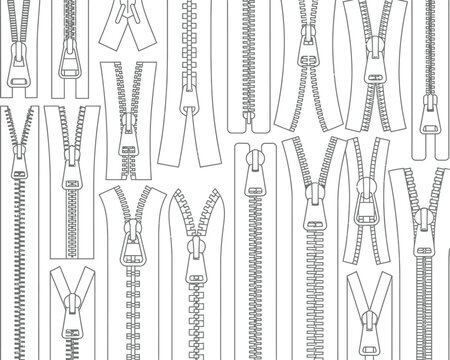 A Detailed Technical Illustration Showcasing a Variety of Zipper Types and Components