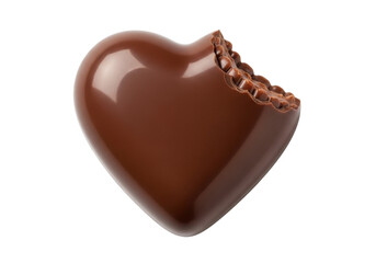 A rich, dark chocolate heart-shaped confection with a glossy finish isolated on transparent background