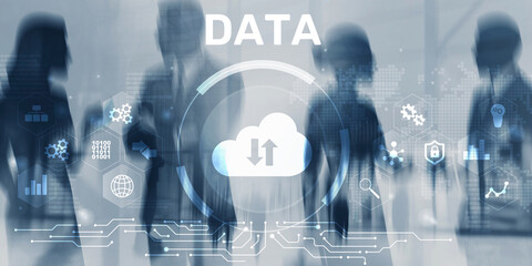 Technology infrastructure and cloud computing concept with server racks and data center visualization