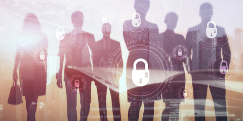 Digital security concept with padlocks, cybersecurity. Data protection, network security