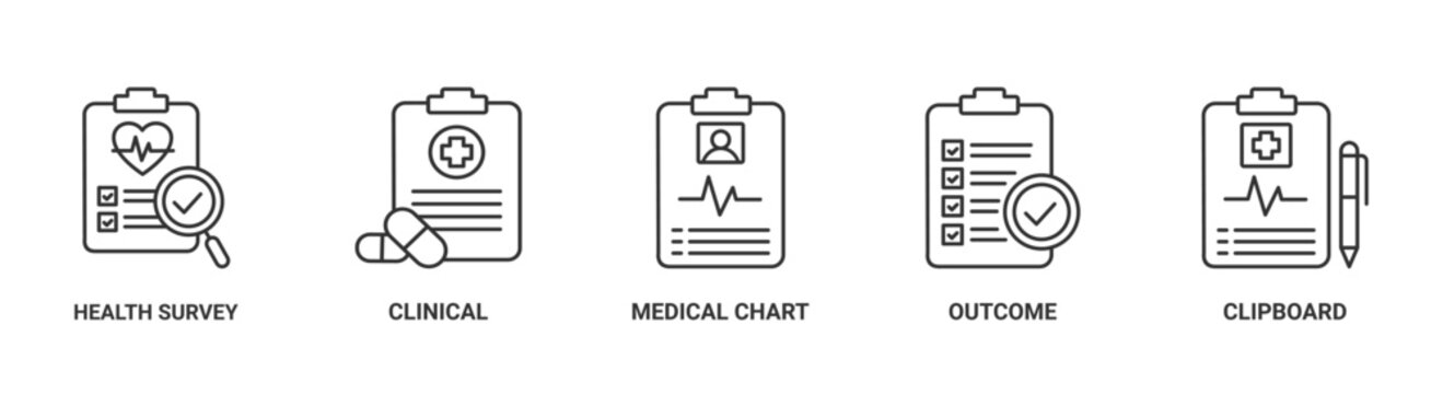 Healthcare survey banner web icon vector illustration concept with icon of health survey, clinical, medical chart, outcome, and clipboard