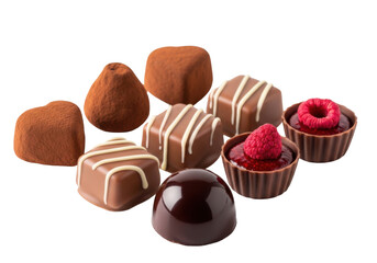 Assorted chocolates arranged on a white background with a soft shadow effect isolated on transparent background