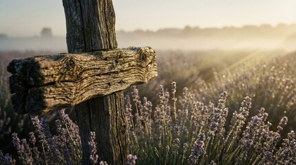 Obraz premium Wooden Cross in Lavender Field