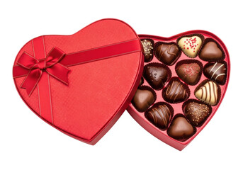 A heart-shaped box filled with assorted chocolates, perfect for valentine's day. isolated on transparent background