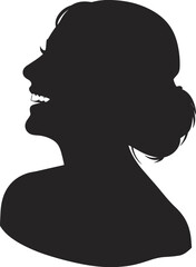 Smiling woman silhouette profile portrait, joyful female face expression, minimalist black illustration isolated white background, happiness beauty concept art design © MdShafe
