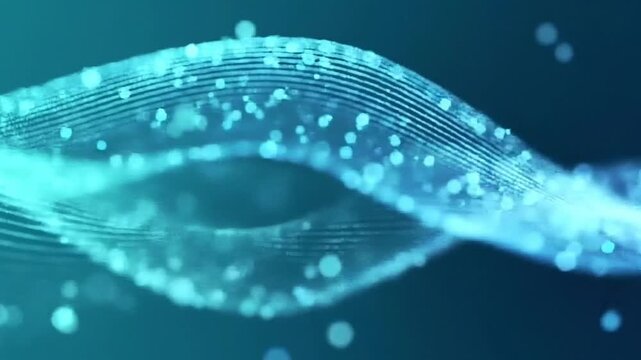 Glowing blue waveform with particles on dark background