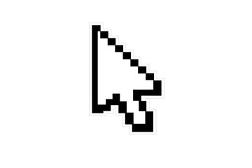 Mouse cursor icon in pixel art style, representing clicking and selecting functions. Transparent background