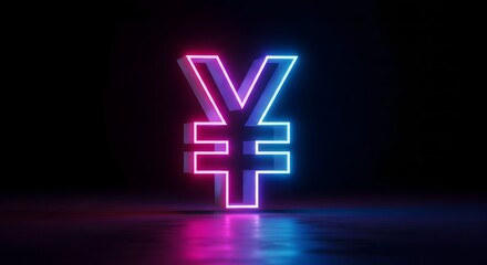 Obraz premium Neon chinese yuan sign with pink and blue lights