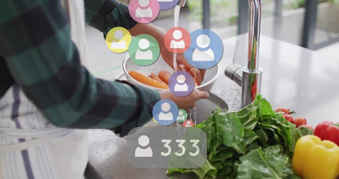 Cook rinsing carrots to cook while streaming views climbing to 999 causing avatar icons over hands