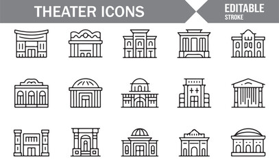Fototapeta premium Theater Architecture Linear Icons for Urban Design