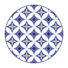 Porcelain plate with traditional blue on white design in Asian style. design pattern for background, plate, dish, bowl, lid, tray, salver, vector illustration art embroidery. flower pattern plate.